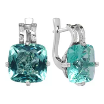 Серебряные серьги с аквамариновым кварцем и фианитами
