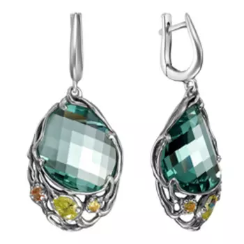 Серебряные серьги с аквамариновым кварцем и фианитами