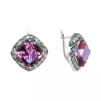 Серебряные серьги с александритовым кварцем и фианитами