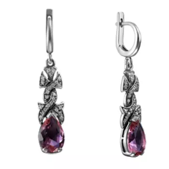 Серебряные серьги с александритовым кварцем и фианитами
