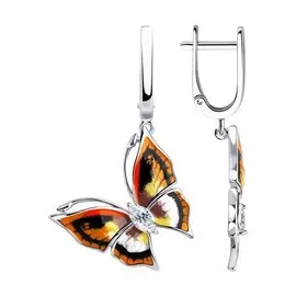 Серебряные серьги с эмалью "Бабочки"