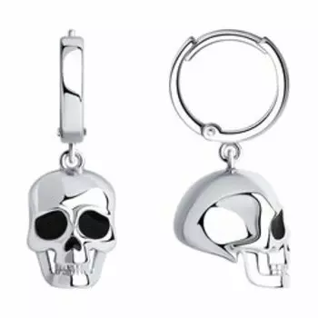 Серебряные серьги с эмалью "Черепа"