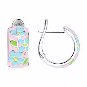 Серебряные серьги с эмалью "Цветы"