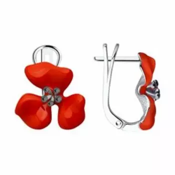 Серебряные серьги с эмалью "Цветы"