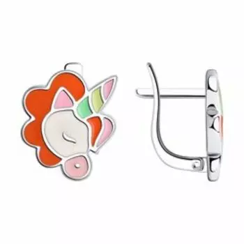 Серебряные серьги с эмалью «Единорог»