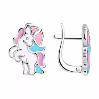Серебряные серьги с эмалью "Единорог"
