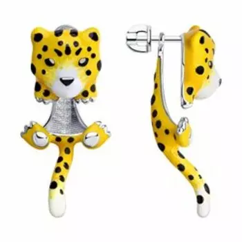 Серебряные серьги с эмалью "Гепарды"