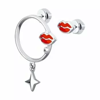 Серебряные серьги с эмалью "Губы"