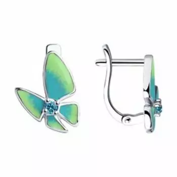 Серебряные серьги с эмалью и фианитами "Бабочки"