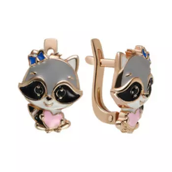 Серебряные серьги с эмалью и фианитами "Еноты"