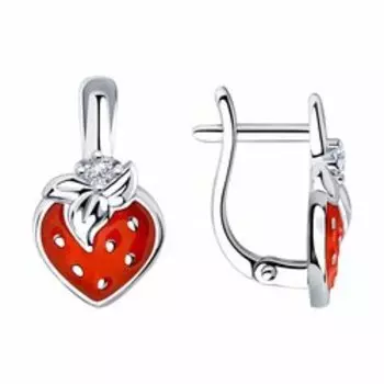Серебряные серьги с эмалью и фианитами «Клубнички»