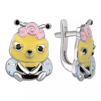 Серебряные серьги с эмалью и фианитами "Пчелки"