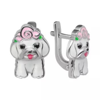 Серебряные серьги с эмалью и фианитами "Собачки"