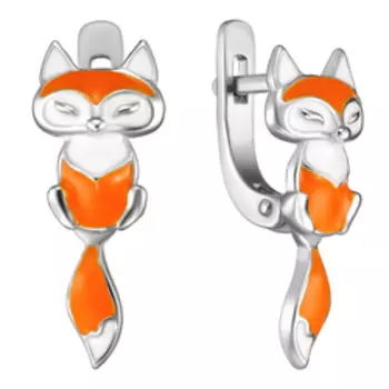 Серебряные серьги с эмалью "Лисы"