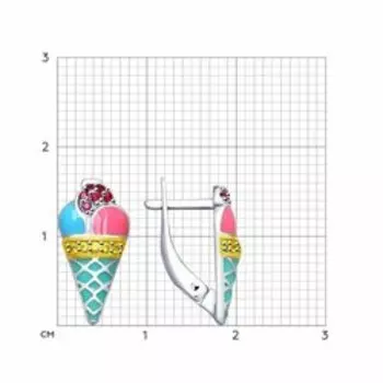 Серьги «Мороженое» с эмалью и фианитами