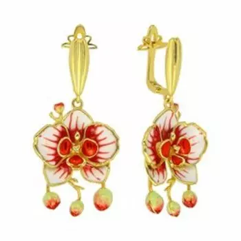 Серебряные серьги с эмалью "Орхидеи"