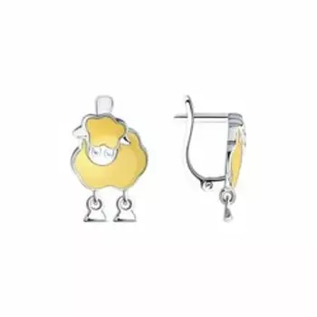 Серебряные серьги с эмалью "Овечки"