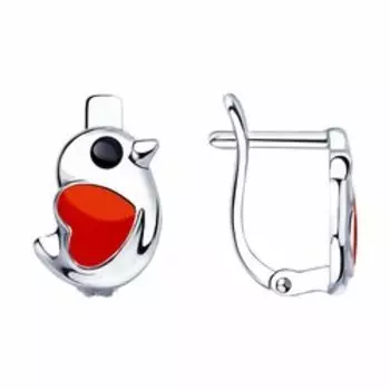 Серебряные серьги с эмалью "Птички"