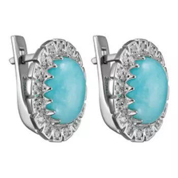 Серебряные серьги с амазонитами и фианитами