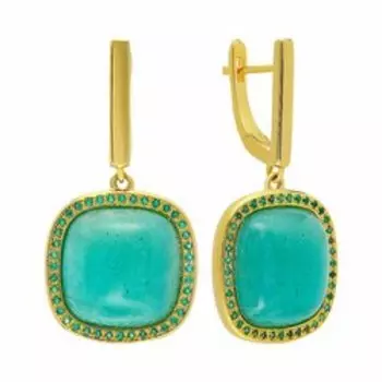 Серебряные серьги с амазонитами и россыпью агата