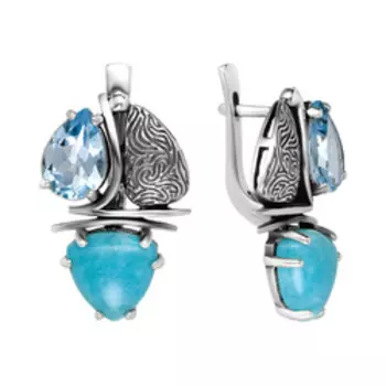 Серебряные серьги с амазонитами топазами