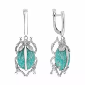 Серебряные серьги с амазонитами "Жуки"