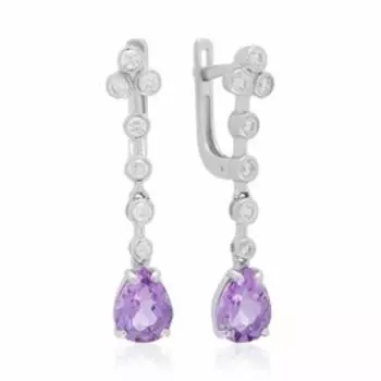Серебряные серьги с аметистами и фианитами