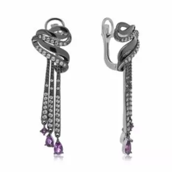 Серебряные серьги с аметистами и фианитами