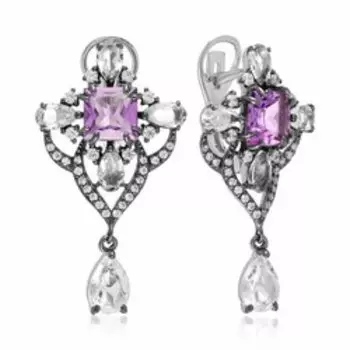 Серебряные серьги с аметистами и горным хрусталем