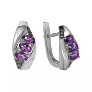 Серебряные серьги с аметистами и фианитами