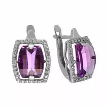 Серебряные серьги с аметистами и фианитами