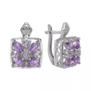 Серебряные серьги с аметистами и фианитами