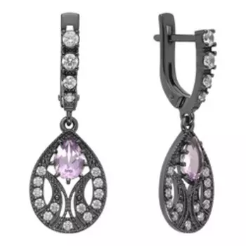 Серебряные серьги с аметистами и фианитами