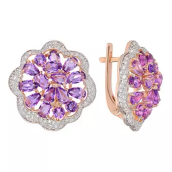 Серебряные серьги с аметистами и фианитами