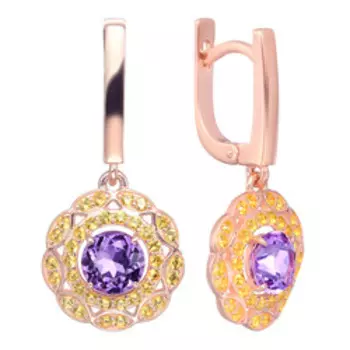 Серебряные серьги с аметистами и фианитами