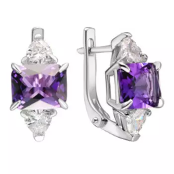 Серебряные серьги с аметистами и фианитами