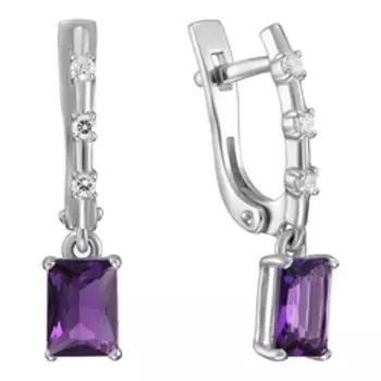 Серебряные серьги с аметистами и фианитами