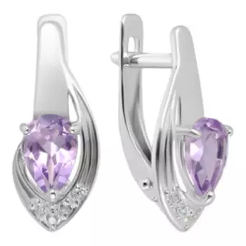 Серебряные серьги с аметистами и фианитами