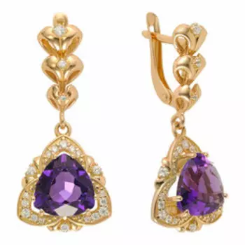 Серебряные серьги с аметистами и фианитами