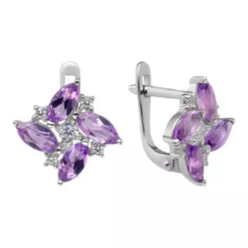Серебряные серьги с аметистами и фианитами