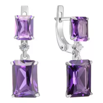 Серебряные серьги с аметистами и фианитами