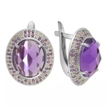 Серебряные серьги с аметистами и фианитами