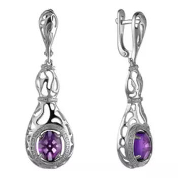 Серебряные серьги с аметистами и фианитами