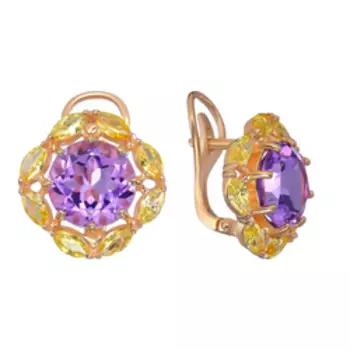 Серебряные серьги с аметистами и фианитами