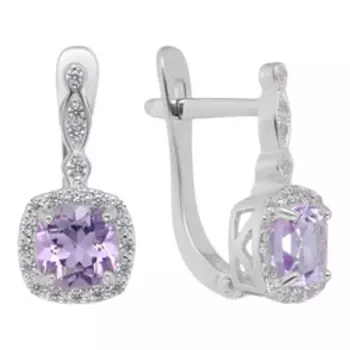 Серебряные серьги с аметистами и фианитами