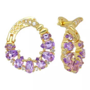 Серебряные серьги с аметистами и фианитами