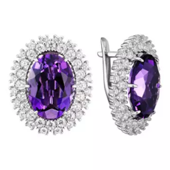 Серебряные серьги с аметистами и фианитами