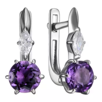 Серебряные серьги с аметистами и фианитами
