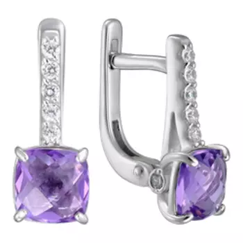 Серебряные серьги с аметистами и фианитами