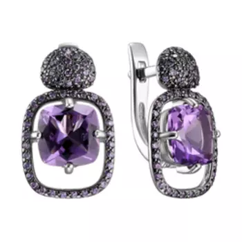Серебряные серьги с аметистами и фианитами